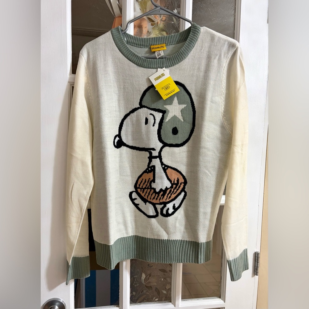 Peanuts Sweater in Cream & Sage with Black Accent